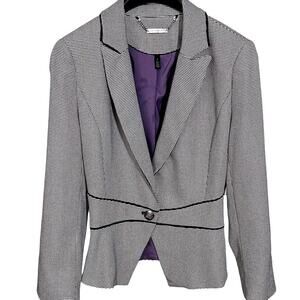 WHITE HOUSE BLACK MARKET Womens 4 Black/White Stretch Houndstooth Career Blazer